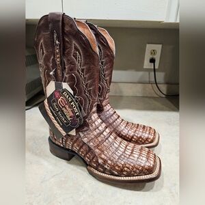 NEW Womens 8 M Dan Post Brown Genuine CAIMAN Square Toe Western Cowboy Boots